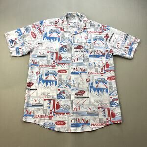 Vintage Car Button Up Shirt Adult Small White Automobile Racing New York 90s